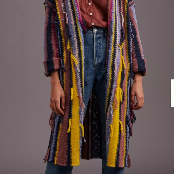 Anthropologie Multicolor Striped Cardigan Boho Chic Chunky Knit Bohemian Layer - Picture 3 of 14